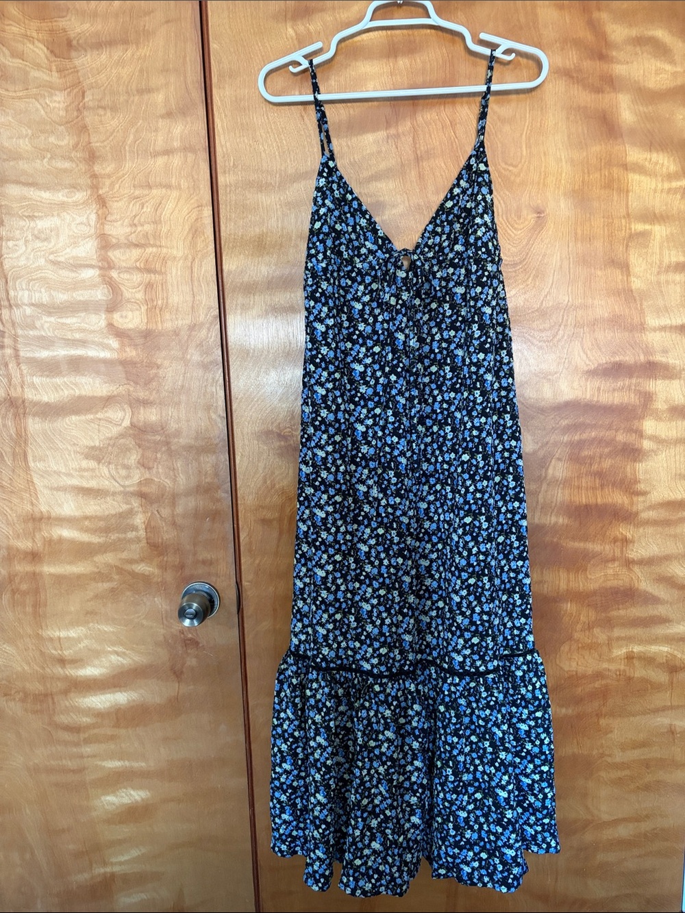 Lulu's Black Maxi Dress with Blue Floral Print